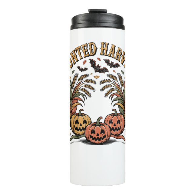 Haunted Harvest Retro Halloween Pumpkin Thermal Tumbler (Front)