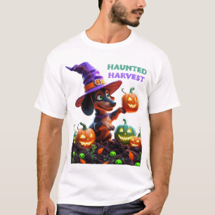 Haunted Harvest – Witchy Dachshund Halloween Garde T-Shirt
