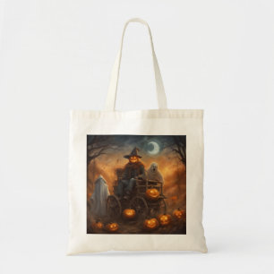 Haunted Hay ride Halloween trick or treat tote bag