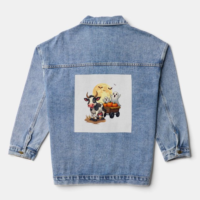 Haunted Hayride Cow Denim Jacket (Back)