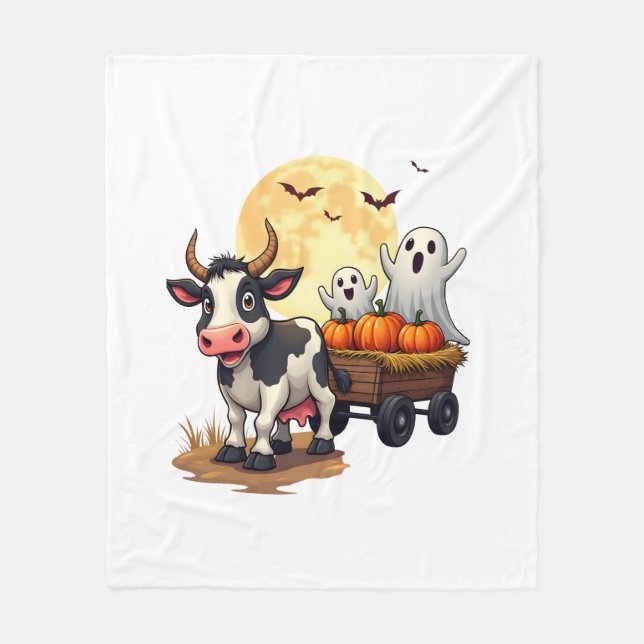 Haunted Hayride Cow Fleece Blanket (Front)