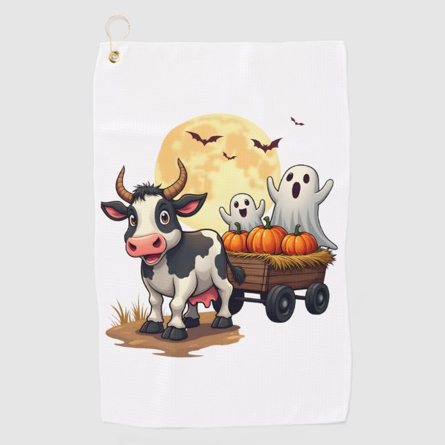 Haunted Hayride Cow Golf Towel (Front)