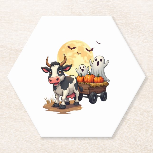 Haunted Hayride Cow Paper Coaster (Front)