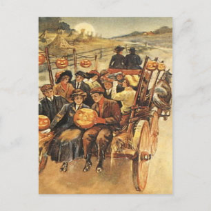 Haunted Hayride Jack O' Lantern Pumpkin Moon Postcard