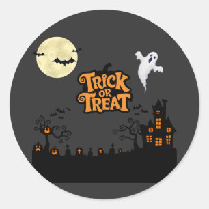 Haunted Hill Classic Halloween House Silhouette Round Sticker