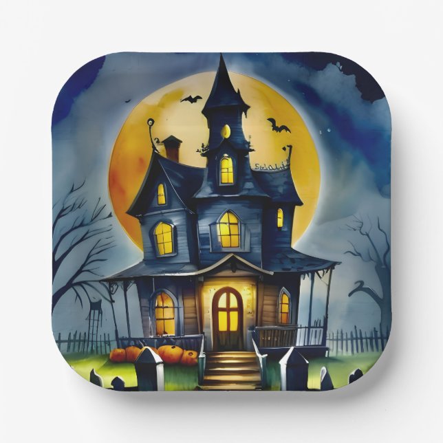 Haunted Hollow & Moon  Paper Plate (Front)