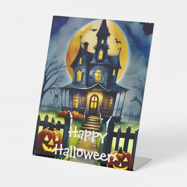 Haunted Hollow & Moon Pedestal Sign (Front)