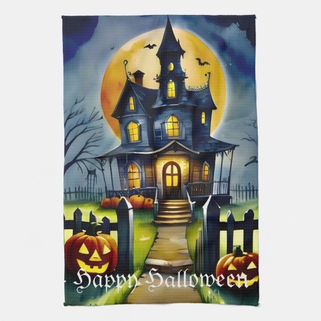 Haunted Hollow & Moon  Tea Towel (Vertical)