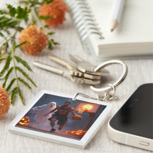 Haunted Hoops: Midnight on the Pumpkin Court Key Ring