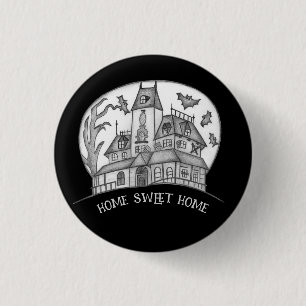 Haunted House and Bats Halloween 3 Cm Round Badge