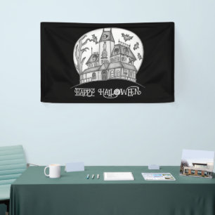 Haunted House and Bats Halloween  Banner