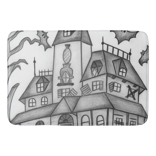 Haunted House and Bats Halloween  Bath Mat (Front)