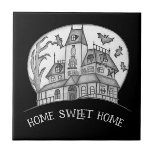 Haunted House and Bats Halloween  Ceramic Tile