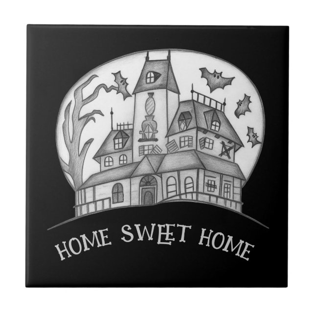 Haunted House and Bats Halloween  Ceramic Tile (Front)