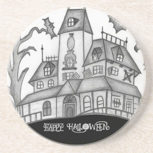 Haunted House and Bats Halloween Coaster
