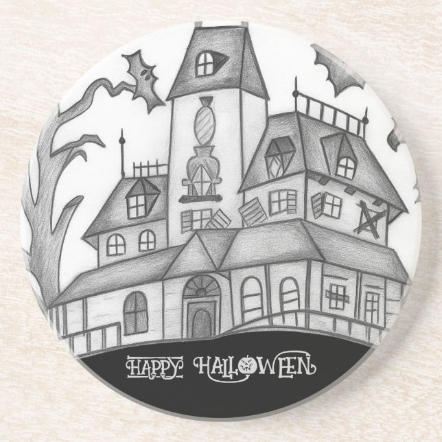 Haunted House and Bats Halloween  Coaster (Front)