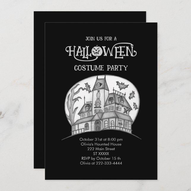 Haunted House and Bats Halloween  Invitation (Front/Back)