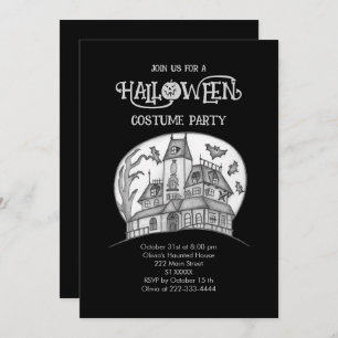 Haunted House and Bats Halloween  Invitation