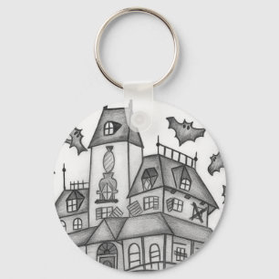 Haunted House and Bats Halloween Key Ring