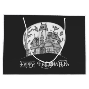 Haunted House and Bats Halloween  Large Gift Bag