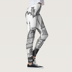 Haunted House and Bats Halloween  Leggings