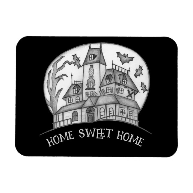 Haunted House and Bats Halloween  Magnet (Horizontal)
