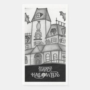 Haunted House and Bats Halloween Napkin