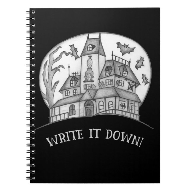Haunted House and Bats Halloween  Notebook (Front)