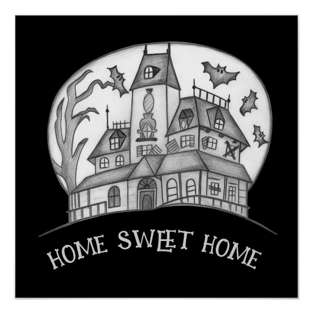 Haunted House and Bats Halloween  Poster (Front)
