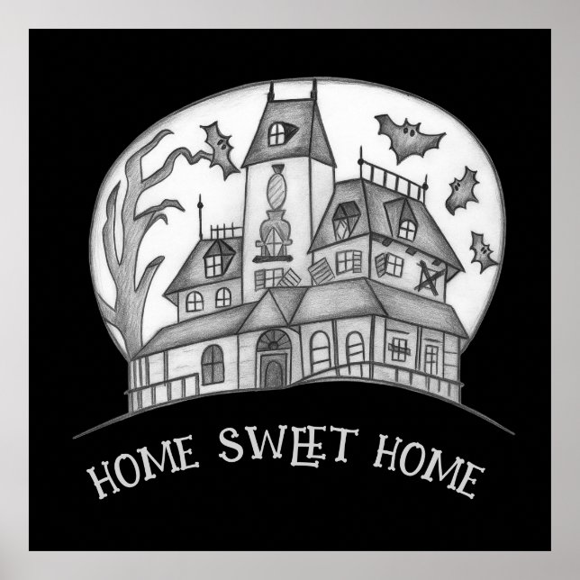 Haunted House and Bats Halloween  Poster (Front)