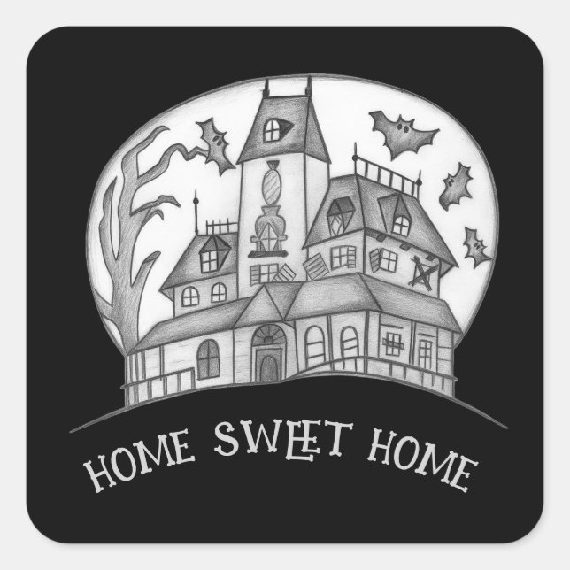 Haunted House and Bats Halloween  Square Sticker (Front)