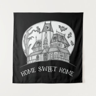 Haunted House and Bats Halloween  Tapestry