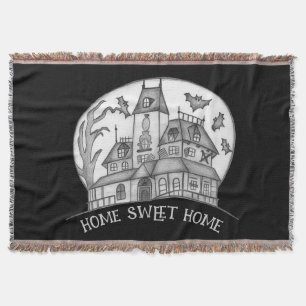 Haunted House and Bats Halloween Throw Blanket