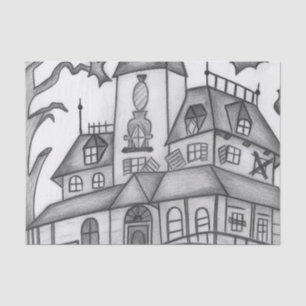Haunted House and Bats Halloween Tissue Paper