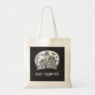 Haunted House and Bats Halloween Tote Bag
