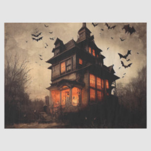 Haunted house and flying creatures decoupage tissue paper