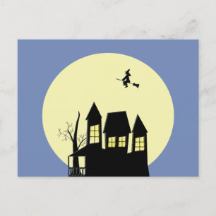 Haunted House and Flying Witch Card