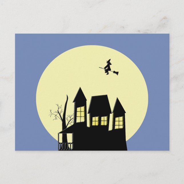 Haunted House and Flying Witch Card (Front)