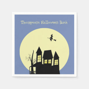 Haunted House and Flying Witch Napkin