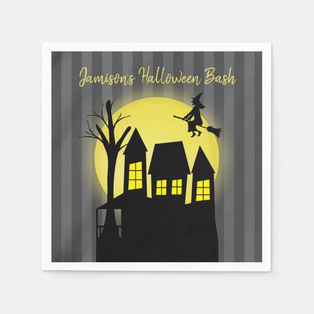 Haunted House and Flying Witch with Moonlight Napkin (Front)