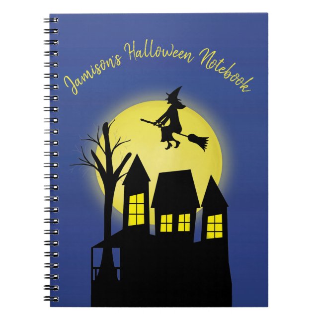 Haunted House and Flying Witch with Moonlight Notebook (Front)