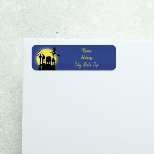Haunted House and Flying Witch with Moonlight Return Address Label