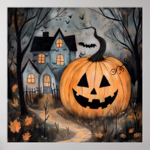 Haunted House and Giant Pumpkin Halloween