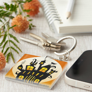 Haunted House And Moon Keychain