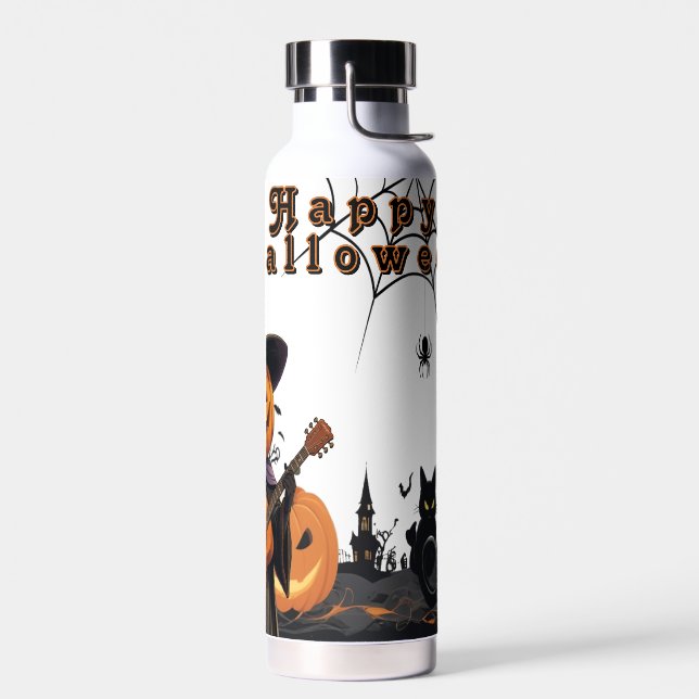 Haunted House and Pumpkin Night Water Bottle (Left)