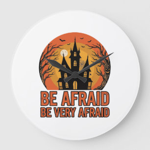 Haunted House Be Afraid Vintage Halloween Design_1 Large Clock
