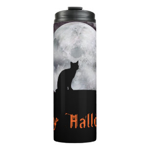 Haunted House, Black Cat and Spiders Thermal Tumbler