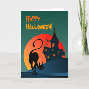 HAUNTED HOUSE & BLACK CAT by SHARON SHARPE Card