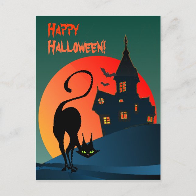 HAUNTED HOUSE & CAT by SHARON SHARPE Postcard (Front)