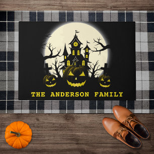 Haunted House, Cemetery & Pumpkins - Halloween Doormat